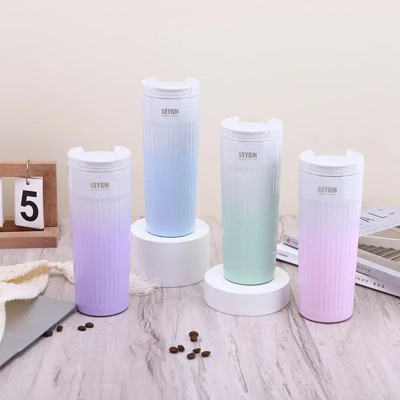 Gradient Striped Stainless Steel Flip Coffee Cup - Bellarte Enchanté Gradient Striped Stainless Steel Flip Coffee Cup